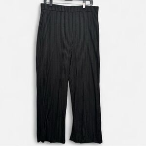 H&M Black Rib Knit Wide Leg Pants L‎ Sheer Flowy Y2K Lounge Pinstripe Minimalist